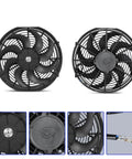 Universal 14 Inch Slim Electric Radiator Cooling Fan Kit 12V 90W Push Pull with detailed fan blade and motor design.