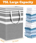 Three Pack 75L Laundry Basket Set With Collapsible Design Grab-and-Go Waterproof Hamper And Extended Handles next to folded clothes