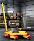 Heavy Duty Machine Mover Dolly With 360 Degree Swivel Equipment Skates in a warehouse setting, designed for industrial loads with a yellow finish.