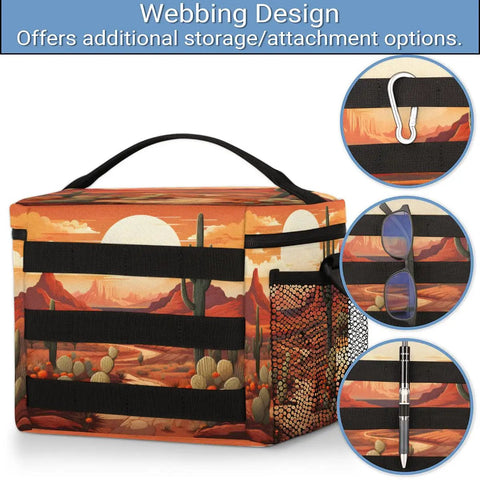 Cactus Desert Tactical Lunch Bag For Men And Women with webbing design, mesh pocket, and desert scene, insulated leakproof cooler