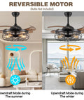 36 Inch Caged Ceiling Fan with Remote Control Industrial Vintage Chandelier Style illustrating downdraft and updraft modes.