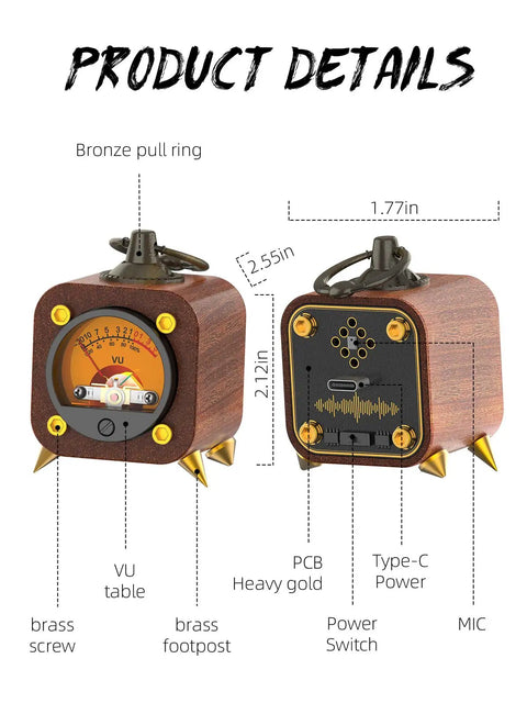 Wireless Retro Analog VU Meter Panel Display With Warm Backlight And Sound Level Indicator Dope Audio Level Amp Music Sync Pickup Rhythm Ambient Lights For Home Studio And DJ Setup, bronze wood case