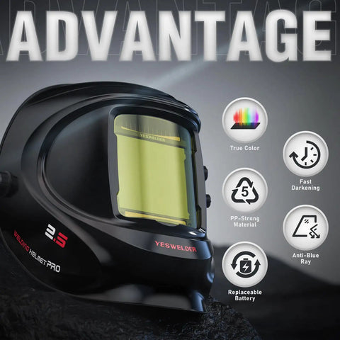 Large View Auto Darkening Welding Helmet Pro Grade With Blue Light Blocking Lens And True Color Solar Powered Welder Hood