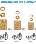 Grommet Tool Kit Beefy Heavy Duty Set, 3 interchangeable dies, 900 grommets in sizes 1/2, 3/8, and 1/4 inches for fabric use