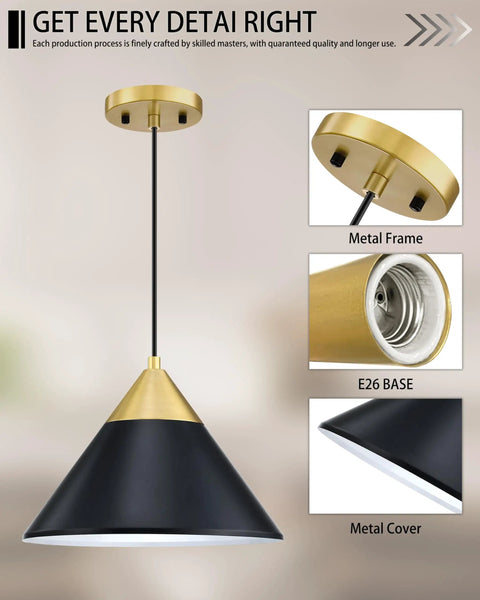 Dope Modern Industrial Gold Pendant Lights 12 Inch Hanging Ceiling Fixtures Three Pack Black Finish for Bar Dining Room Living Room Kitchen Island Corridor Bedside