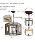 Rustic Barn Chic 6 Light Wood Pendant Chandelier With Vintage Cage Design product dimensions and features image
