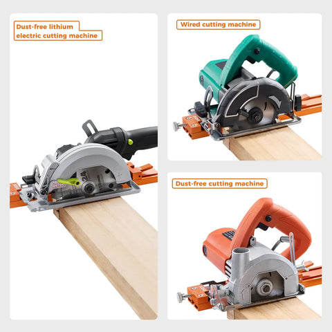 Pro Grade Circular Saw Guide Rail With Precision Aluminum Base For Woodworking shown with three saw variations