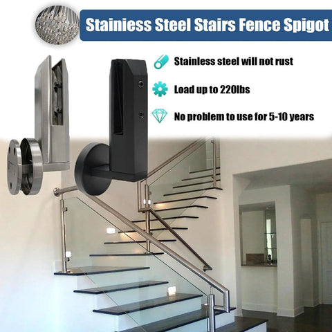 Top Shelf Side Mount Square Glass Railing Brackets For.31 To.52 Inch Tempered Glass, 304 Stainless Steel Fence Clamps With Rust Resistant Coating, No Sweat Balcony Deck Setup, Silver, 10 Pack in a modern stairway setup