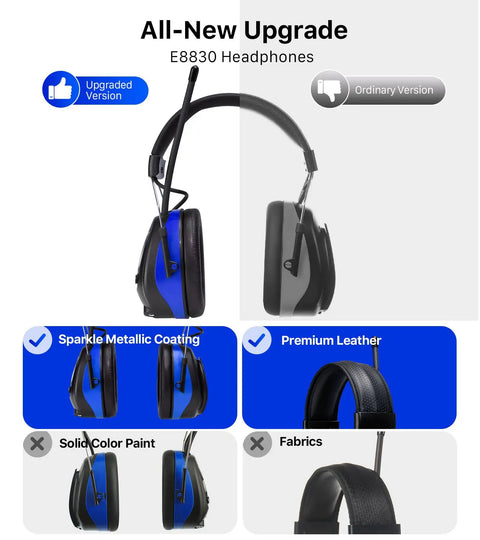 Digital AM FM Radio Headphones With 25dB Noise Reduction Ear Muffs Safe Hearing Protection for Lawn Mowing in Light Blue