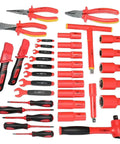 Pro Grade 36 Piece Insulated Socket Wrench Set Featuring 1000 Volt Safety Protection And Half Inch Drive Deep Sockets arranged on a surface.