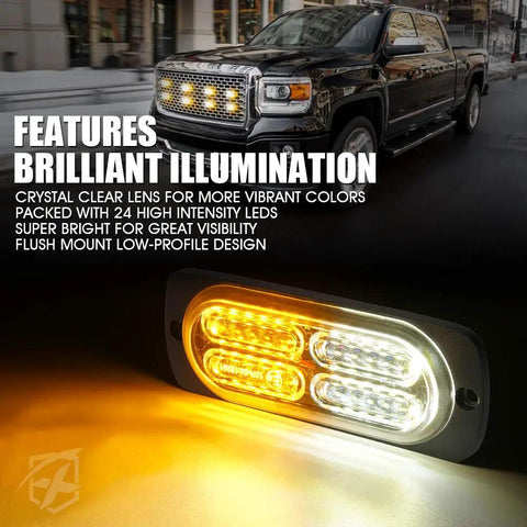 Beef Up Your Ride Ultra Thin Surface Mount Strobe Lights Kit with amber and white LEDs on truck grille.