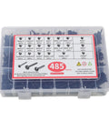 Black Wood Screw Kit, 485-Piece Assortment With Pan Head, Truss Head, And Flat Head Screws, 20 Size Options For Wood And Plastic, DIY Ready High-Precision Threads For A Strong, Long-Lasting Hold., labeled case of black carbon steel wood screws
