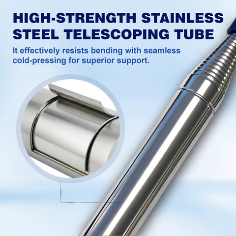 Telescopic Golf Ball Retriever 9, 12, 15 And 20 Ft Grabber Tool with Stainless Steel Shaft detail, high-strength telescoping tube.
