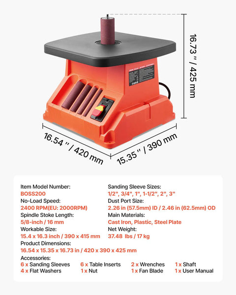 Heavy Hitter Benchtop Oscillating Spindle Sander With 2400 RPM Drive And Six Quick Change Sleeves for precise wood finishing detail.