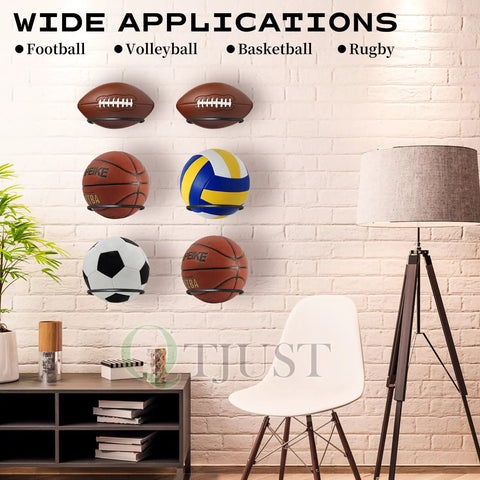 Heavy Duty 4 Pack Wall Mount Ball Rack Set Universal Metal Storage Holder For Basketball Football Volleyball Soccer