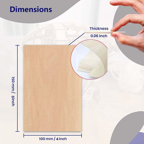 Front view of unfinished basswood sheet, 150×100×1.5 mm (0.06 in thick) for crafts