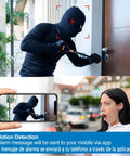 Ultra Mini WiFi Spy Camera Hidden Nanny Cam With Motion Detection And Night Vision Full HD Video For Home Security Portable Tiny Surveillance, capturing motion detection alert on phone and surprised woman response.