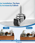 Close-up of 4 Pack Mini Stem Caster Wheels with One Half Inch M4 Screw Stem Swivel Casters on a wooden storage box
