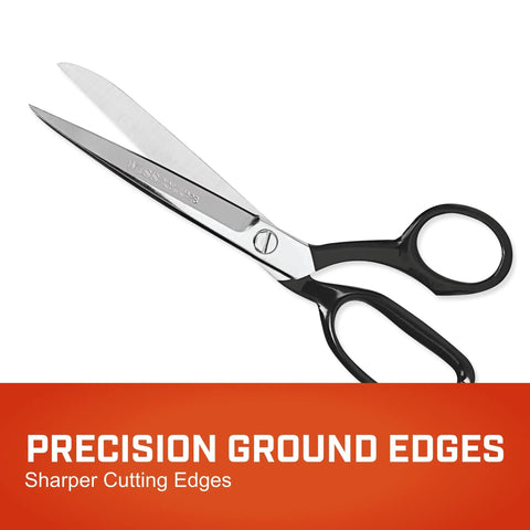 Industrial Inlaid Straight Trimmers For Fabric And Upholstery with precision ground blades and ring grip, angled view.