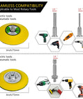 Pro Grade 3 Inch Sanding Disc Polishing Kit with 1/4 and 1/8 inch shanks, compatible with rotary tools, shown with drills