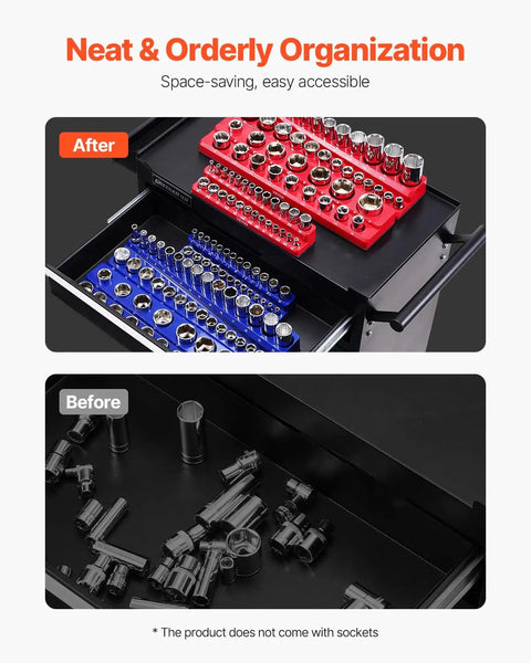 Top Tier Magnetic Socket Organizer Set Featuring Six Heavy Duty Holder Trays Compatible With 1/4 3/8 1/2 Inch Metric Sae Drives To Grip Up To 143 Standard Deep Sockets For A Smooth Shop Setup