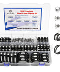 Heavy Duty 232 Piece Cable Clamps Kit With 304 Stainless Steel Rubber Cushioned Insulated P Clamps And Screws, 10 Size Assortment Ranging From 1/4 Inch To 1-3/4 Inch, Neatly Packed In Clear Organizer For Auto Marine And Home Wiring, showing contents and clear box.
