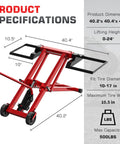 Betisef 500 Lb Hydraulic Mower Lift Jack For Lawn Tractor with specifications including 40.2x40.4x4.9 inch dimensions.