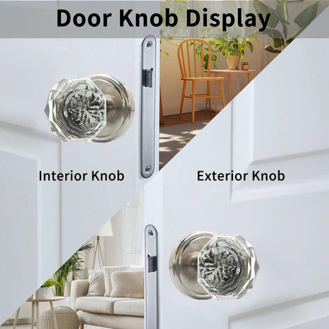 Crystal Privacy Glass Door Knobs With Locking Mechanism In Silver Vintage Style Interior Door Handles For Bedroom And Bath