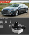 Hella Reliable Electric Coolant Water Pump Swap Compatible With Toyota Camry And Avalon 2018 Through 2021 2.5 Liter Engine Cooling Assembly positioned against a car backdrop.