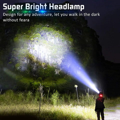 Person using Rechargeable Headlamp For Adults With Beast Bright Beam, Seven Modes, Zoomable Spotlight, IP68 Waterproof Head Flashlight For Camping