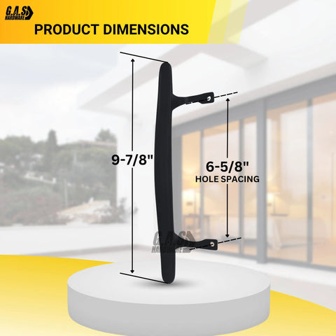 9-7/8 Inch Tall Black Pull Handle Replacement With Screws For Sliding Patio And Glass Doors Fits 6-5/8 Inch Hole Spacing