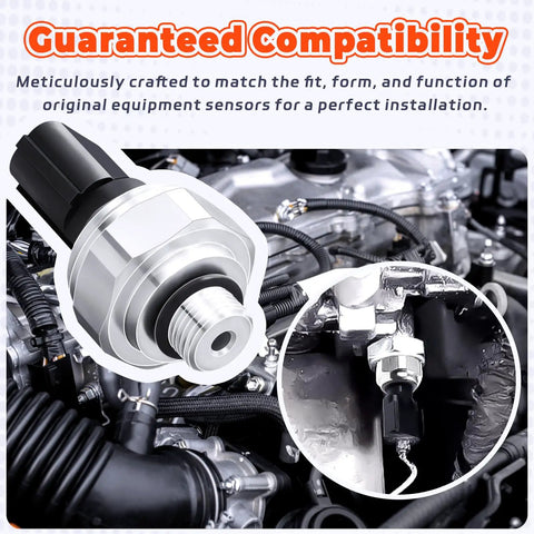 Close-up of AC Pressure Sensor Replacement for Honda Accord Odyssey and Acura Models 80450-S7S-003 1711677 on engine