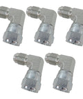 Field Tested 5 Pack 90 Degree Hydraulic Hose Fitting Elbow For 3/8 Inch JIC Male Female Connectors With Protection Caps Made From Stainless Steel Anti Rust Build Guarantees Leak Free For Cars Trucks Heavy Equipment Hydraulics Built Tough, five elbow fittings shown