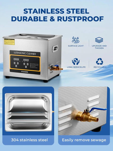 Heavy Duty Ultrasonic Cleaner With Built In Heater And Digital Timer Stainless Steel 10 Gallon Basin for bike chains and engine parts