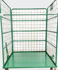 Side Opening Foldable Mesh Rolling Cage Cart for Warehouse Use a Real Workhorse Heavy Duty Dolly Trolley with Easy Access Door Space Saving Cage Cart for Quick Loading Unloading and Transport of Boxes and Packages, green steel mesh