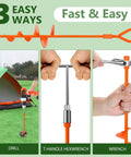 Diagram showing 18 Inch Beefy Duty Ground Anchors Screw In Kit with T Handle Hex Wrench for tents and outdoor use, orange color