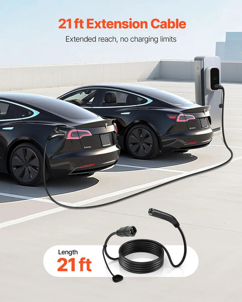 No Sweat Tesla Nacs Extension Cord 48 Amp 21 Foot Heavy Duty Ev Charger Cable for Level 1 2 Charging fitted to Tesla Model.