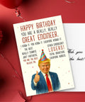 Funny Engineer Birthday Card For Men with humorous message and illustration, 5x8 inch, premium card stock with red envelope