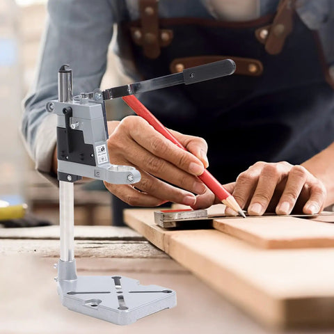 Baxyadex Universal Bench Drill Press Stand with Sturdy Aluminum Alloy Body and 25 Mm Stainless Steel Column in use for precision drilling.