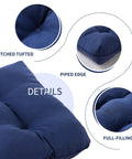 Close-up of navy blue Outdoor Bench Cushion 48 By 18 By 5 Inch Waterproof Tufted Seat Pad showing tufting, piped edge, and filling details.