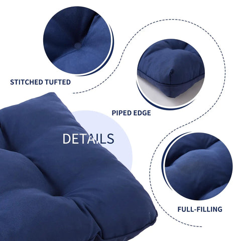 Close-up of navy blue Outdoor Bench Cushion 48 By 18 By 5 Inch Waterproof Tufted Seat Pad showing tufting, piped edge, and filling details.