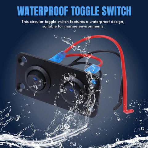 Dual Gang Rocker Switch Panel 12V And 24V 10A Waterproof Automotive On Off Switches With Blue LED Indicator splashed with water