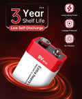 Carbon Zinc 9V Battery For Smoke Detectors 6F22 Square Battery Long Lasting 8 Pack Fully Charged With Low Self Discharge