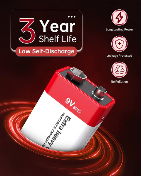 Carbon Zinc 9V Battery For Smoke Detectors 6F22 Square Battery Long Lasting 8 Pack Fully Charged With Low Self Discharge