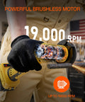 Heavy Duty Brushless Mini Circular Saw Goes Hard On Tough Stock Delivers Smooth Action Compatible With Standard 20 Volt Power Batteries Includes Six Killer Cutting Discs No Battery Or Charger Needed showcasing powerful brushless motor at 19000 RPM.
