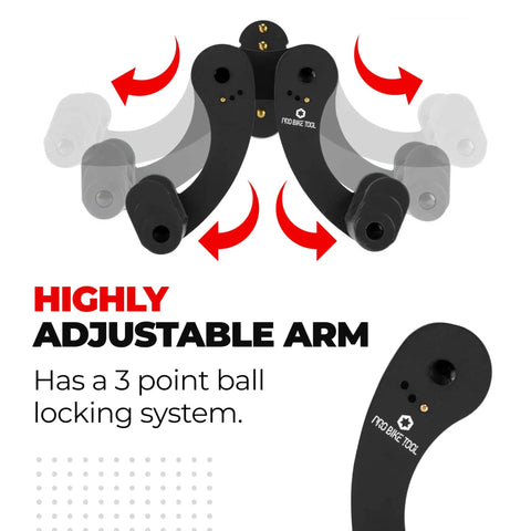 Garage Wall Mount Bike Rack With Durable Alloy Construction And Adjustable Hook Hanger arm showing 3-point ball locking system.