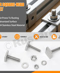 18 Piece M8 T Track Bolts Kit With Nuts And Washers 304 Stainless Steel Square T Slot Bolts For Roof Rack Bike Ski And Kayak Car Racks Heavy Duty All In One Hardware Assortment displayed with components.