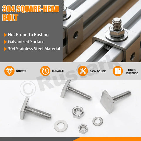 18 Piece M8 T Track Bolts Kit With Nuts And Washers 304 Stainless Steel Square T Slot Bolts For Roof Rack Bike Ski And Kayak Car Racks Heavy Duty All In One Hardware Assortment displayed with components.