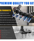 One Quarter Inch NPT Five Stage Air Dryer For Air Compressors With Brass Filter And Coalescing Filter Dual Desiccant Dryer And Air Regulator Air Compressor Water Separator System With Semi Auto Drain 150 PSI Black, showcasing premium quality and zinc alloy shell.