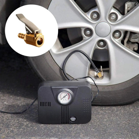 Lock On Air Chuck With Clip For 1/4 Inch Pro Grade Brass Portable Tire Inflator Nozzle Presta Valve Adapter And Tire Chucks For Air Compressors Barb Connector 2 Pack attached to car tire